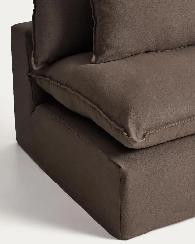 Sessel Anarela mit abnehmbarem Bezug aus 100 % Leinen in Taupe, 110 cm, FSC Mix Credit