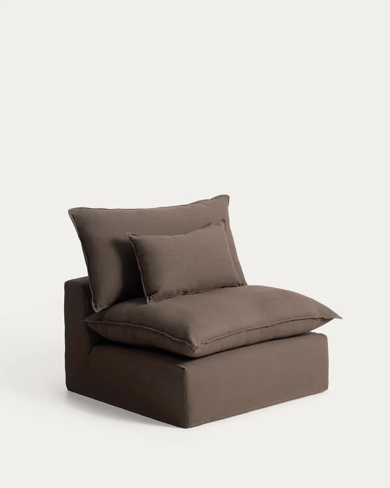 Sessel Anarela mit abnehmbarem Bezug aus 100 % Leinen in Taupe, 110 cm, FSC Mix Credit