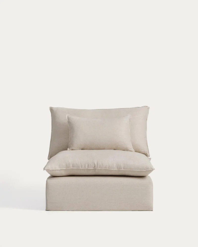 Sessel Anarela mit abnehmbarem Bezug aus Leinen und Viskose in Beige, 110 cm, FSC Mix Cred