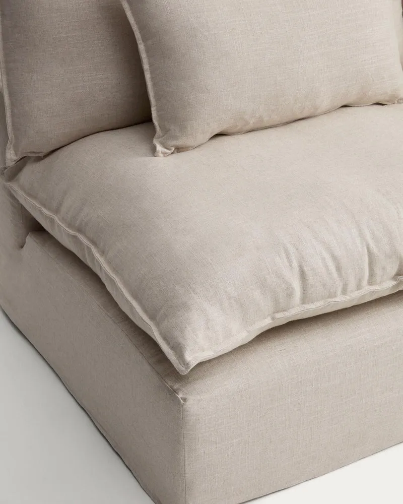 Sessel Anarela mit abnehmbarem Bezug aus Leinen und Viskose in Beige, 110 cm, FSC Mix Cred