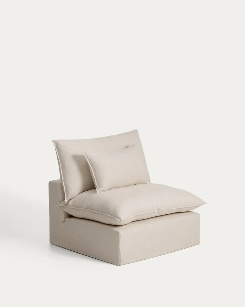 Sessel Anarela mit abnehmbarem Bezug aus Leinen und Viskose in Beige, 110 cm, FSC Mix Cred