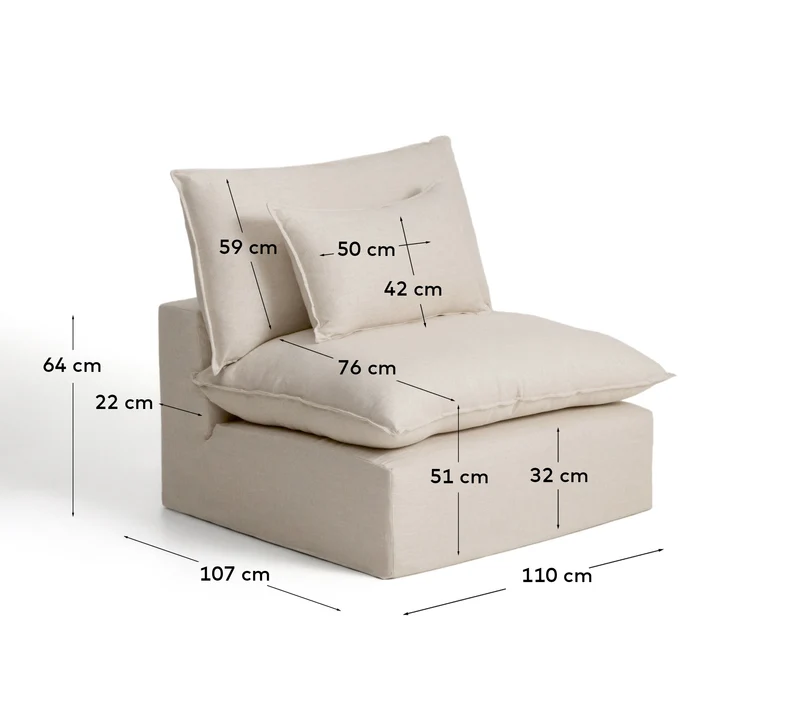 Sessel Anarela mit abnehmbarem Bezug aus Leinen und Viskose in Beige, 110 cm, FSC Mix Cred