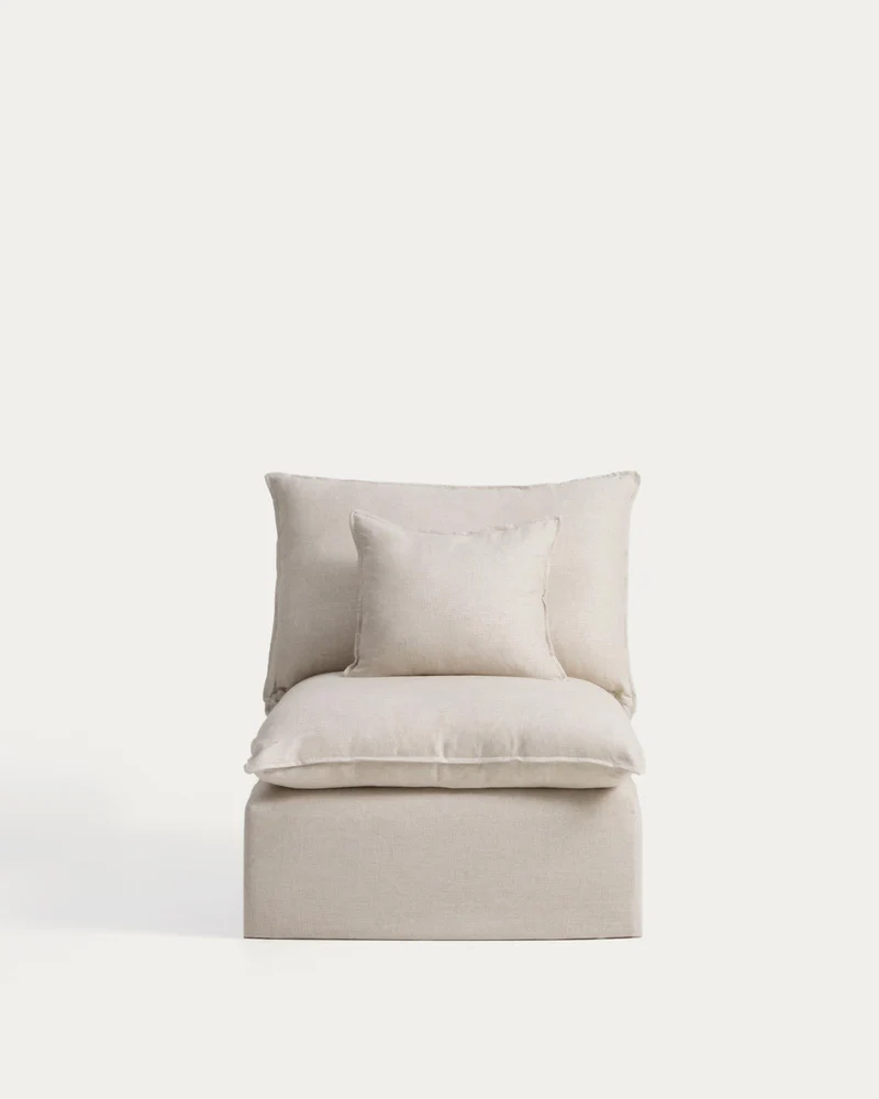 Sessel Anarela mit abnehmbarem Bezug aus Leinen und Viskose in Beige, 90 cm, FSC Mix Credi