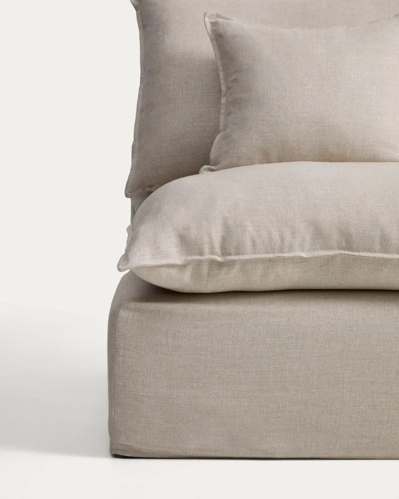 Sessel Anarela mit abnehmbarem Bezug aus Leinen und Viskose in Beige, 90 cm, FSC Mix Credi