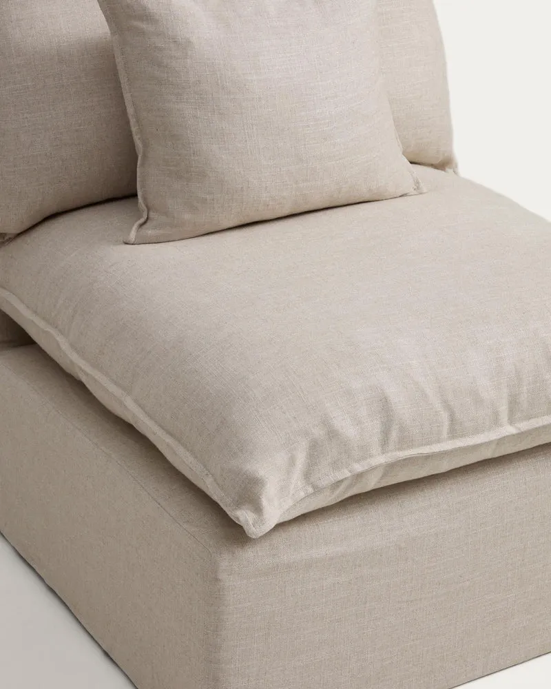 Sessel Anarela mit abnehmbarem Bezug aus Leinen und Viskose in Beige, 90 cm, FSC Mix Credi
