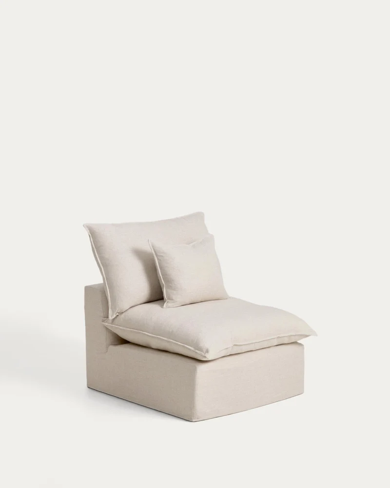 Sessel Anarela mit abnehmbarem Bezug aus Leinen und Viskose in Beige, 90 cm, FSC Mix Credi