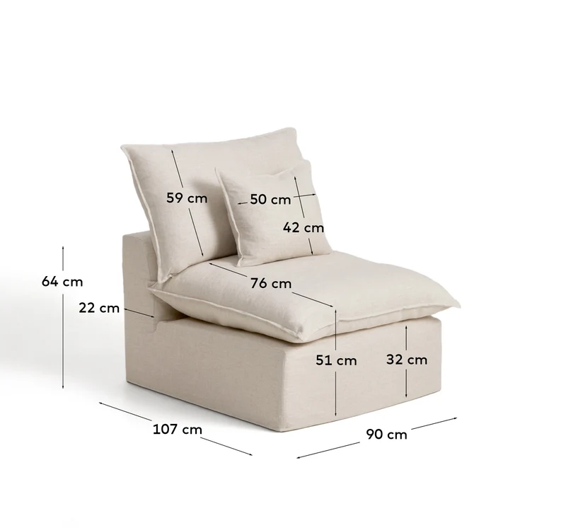 Sessel Anarela mit abnehmbarem Bezug aus Leinen und Viskose in Beige, 90 cm, FSC Mix Credi