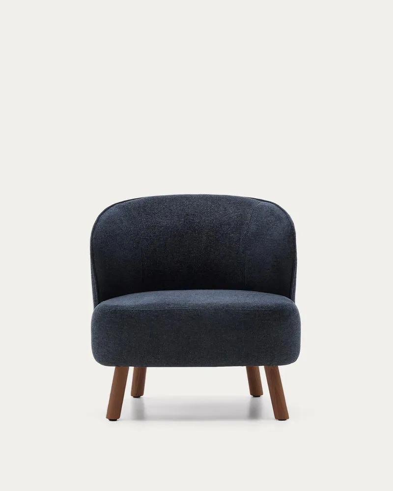 Sessel Ulit aus blaugrauer Chenille mit Beinen aus massivem Eschenholz mit Nussbaum-Finish