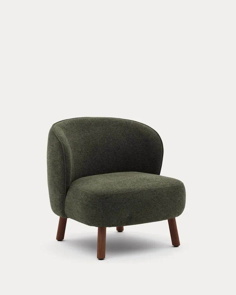 Sessel Ulit aus grüner Chenille mit Beinen aus massivem Eschenholz mit Nussbaum-Finish