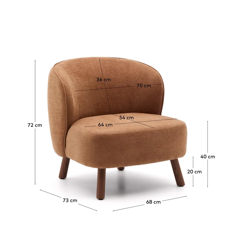 Sessel Ulit aus terrakottafarbener Chenille mit Beinen aus massivem Eschenholz mit Nussbau