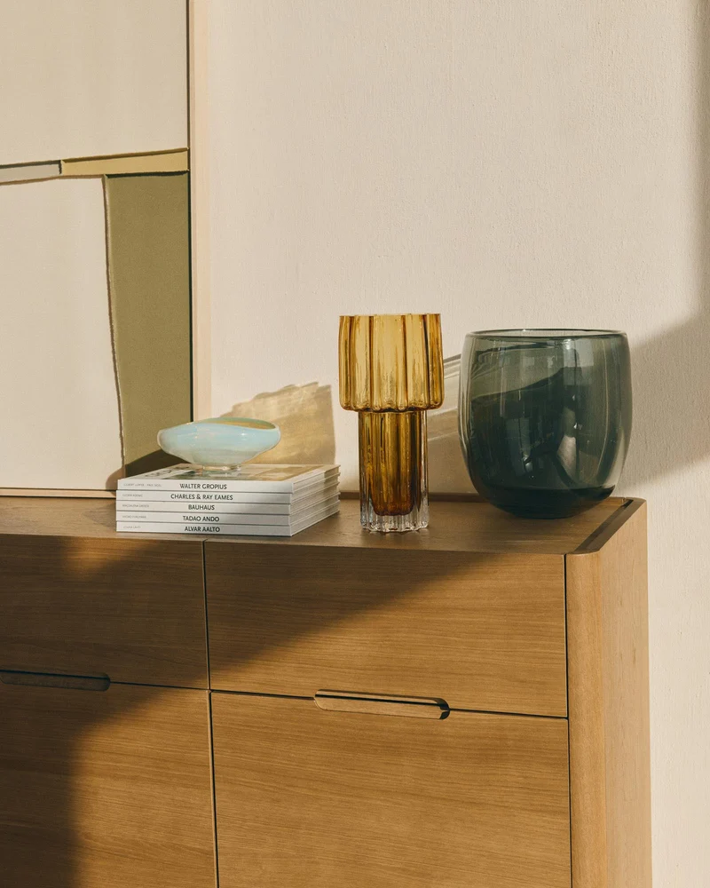 Sideboard Arelida aus Furnier und massivem Eichenholz mit hellbraunem Finish 200 x 80 cm F