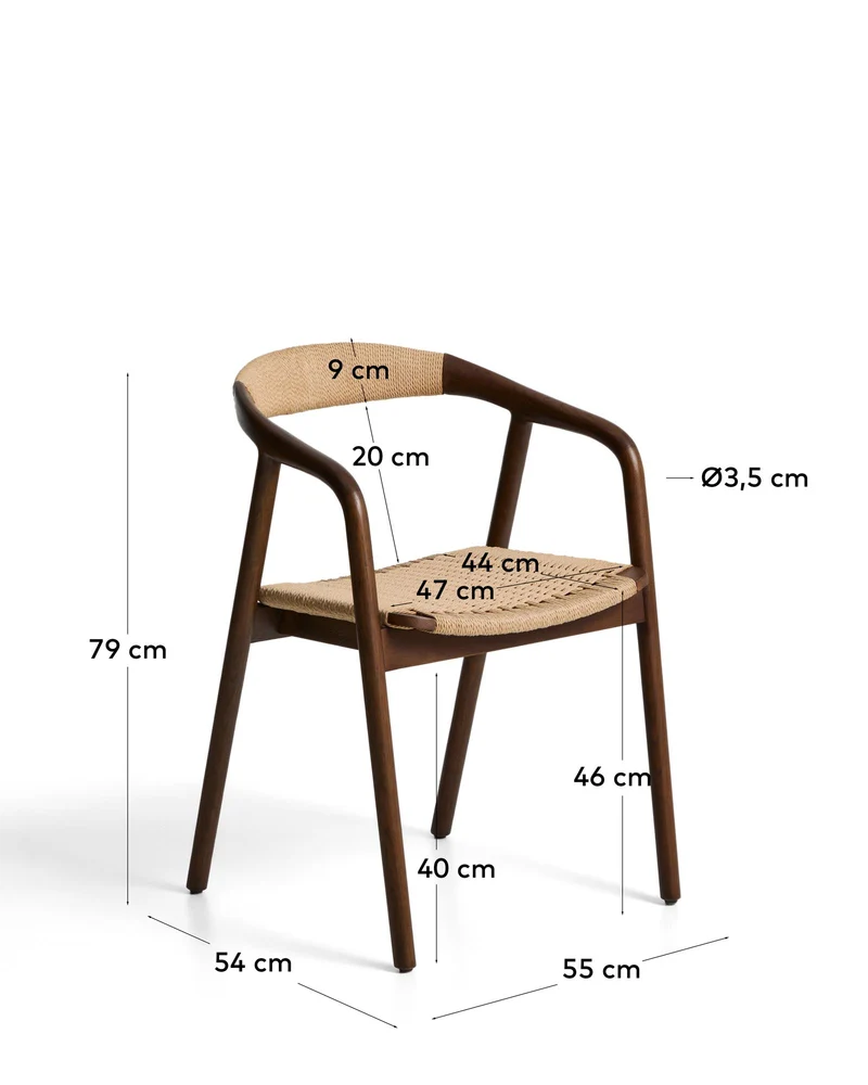 Stuhl Derile aus massivem Eichenholz mit Nussbaum-Finish und beigem Papierseil FSC Mix Cre