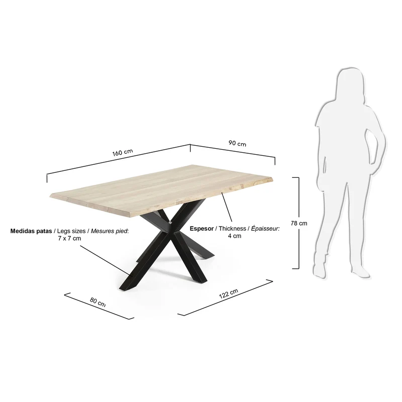Argo Tisch Eichenfurnier m. gebleichtem Finish Stahlbeine m. schwarzem Finish 160 x 90 cm