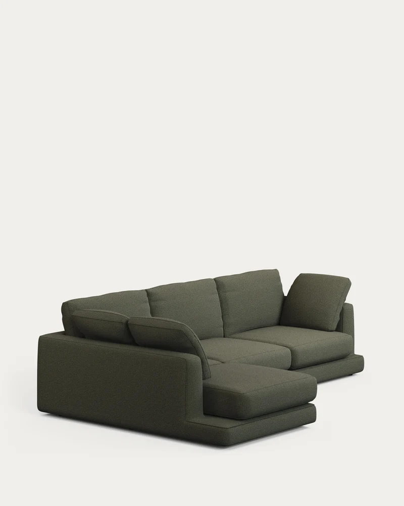 Gala 4-Sitzer-Sofa mit Chaiselongue links aus dunkelgrüner Chenille FSC Mix Credit 300 cm