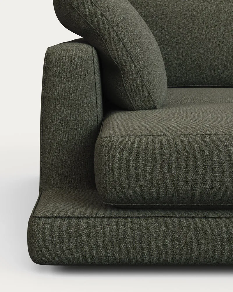 Gala 4-Sitzer-Sofa mit Chaiselongue links aus dunkelgrüner Chenille FSC Mix Credit 300 cm