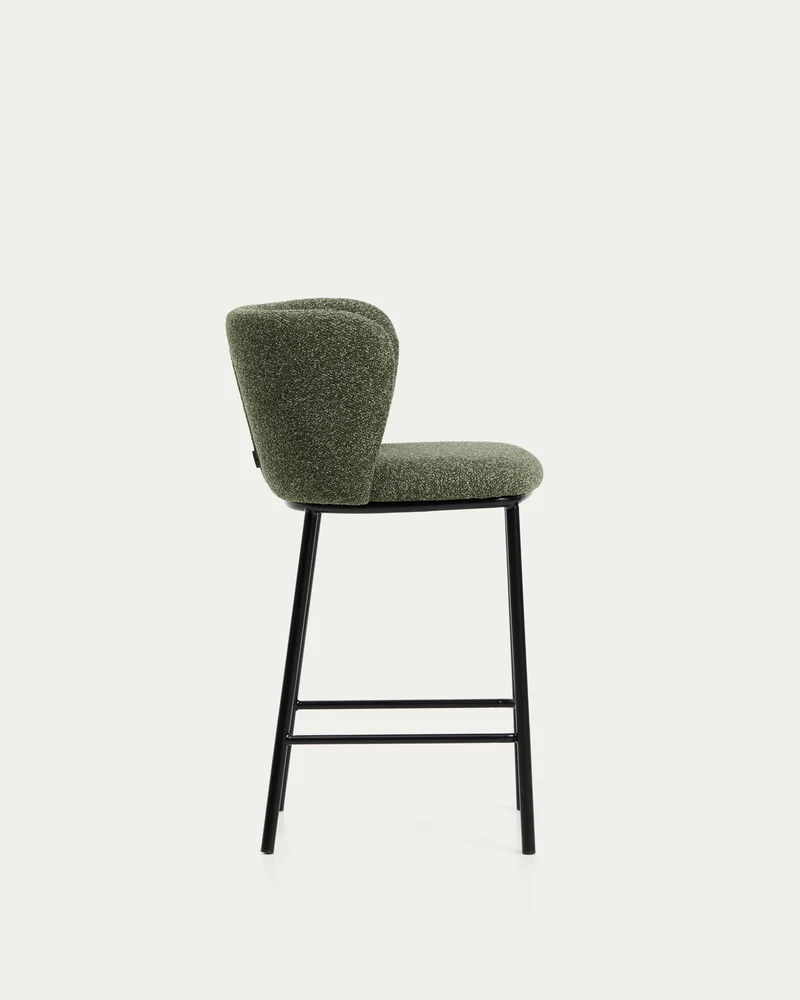 Hocker Ciselia in dicker, dunkelgrüner Chenille mit Stahlbeinen mit schwarzem Finish, FSC