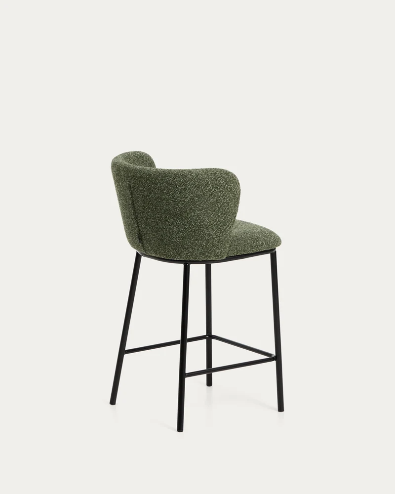 Hocker Ciselia in dicker, dunkelgrüner Chenille mit Stahlbeinen mit schwarzem Finish, FSC