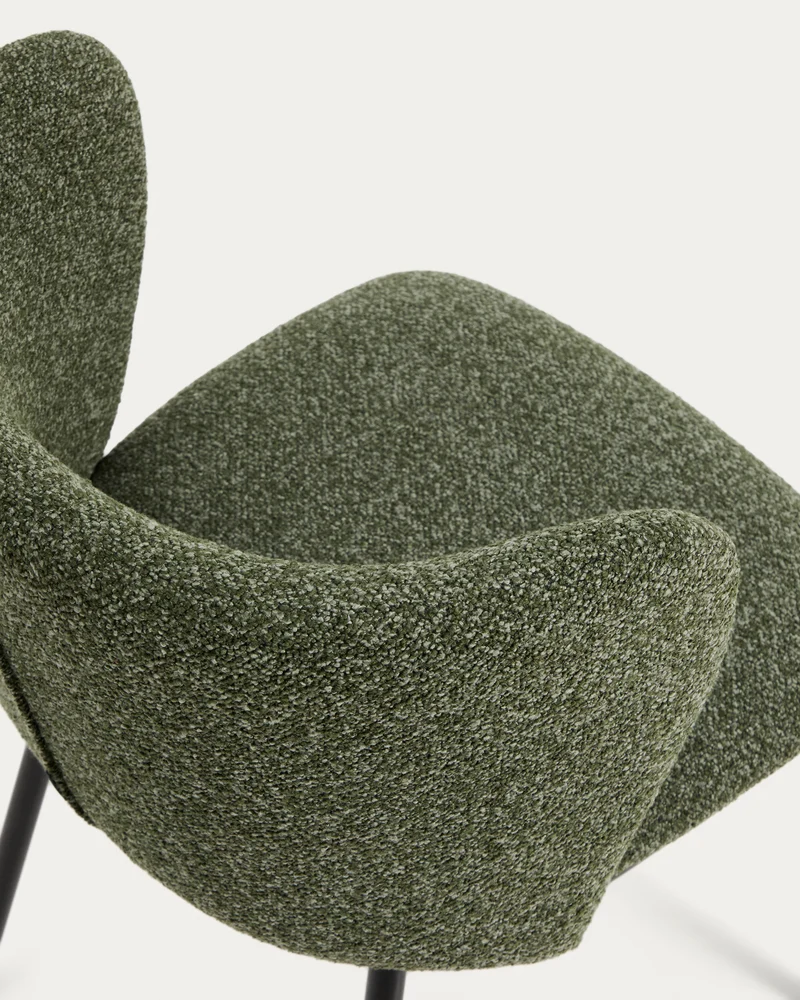 Hocker Ciselia in dicker, dunkelgrüner Chenille mit Stahlbeinen mit schwarzem Finish, FSC
