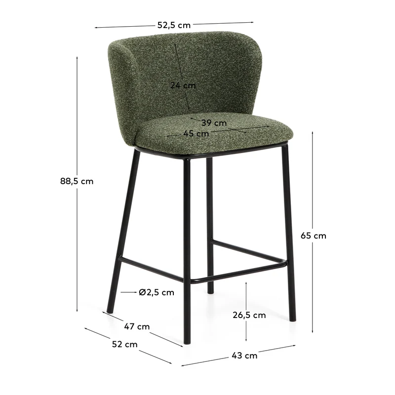 Hocker Ciselia in dicker, dunkelgrüner Chenille mit Stahlbeinen mit schwarzem Finish, FSC