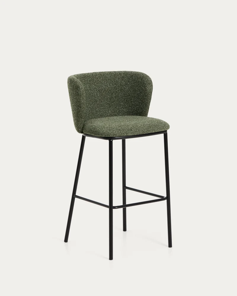 Hocker Ciselia in dicker, dunkelgrüner Chenille mit Stahlbeinen mit schwarzem Finish, FSC