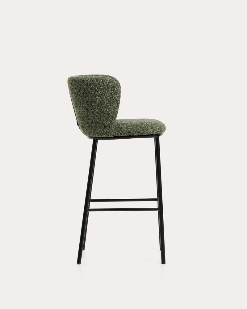 Hocker Ciselia in dicker, dunkelgrüner Chenille mit Stahlbeinen mit schwarzem Finish, FSC