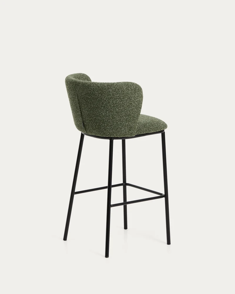 Hocker Ciselia in dicker, dunkelgrüner Chenille mit Stahlbeinen mit schwarzem Finish, FSC