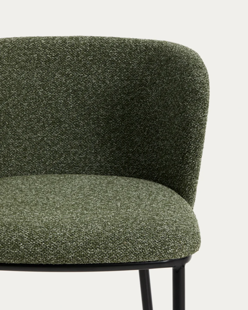Hocker Ciselia in dicker, dunkelgrüner Chenille mit Stahlbeinen mit schwarzem Finish, FSC