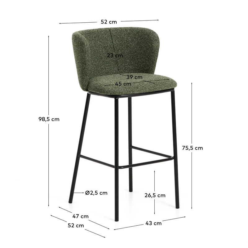Hocker Ciselia in dicker, dunkelgrüner Chenille mit Stahlbeinen mit schwarzem Finish, FSC
