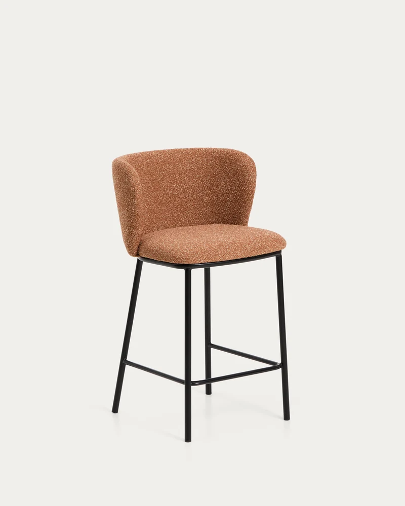 Hocker Ciselia in dicker, terrakottafarbener Chenille mit Stahlbeinen mit schwarzem Finish