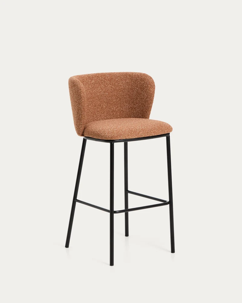 Hocker Ciselia in dicker, terrakottafarbener Chenille mit Stahlbeinen mit schwarzem Finish