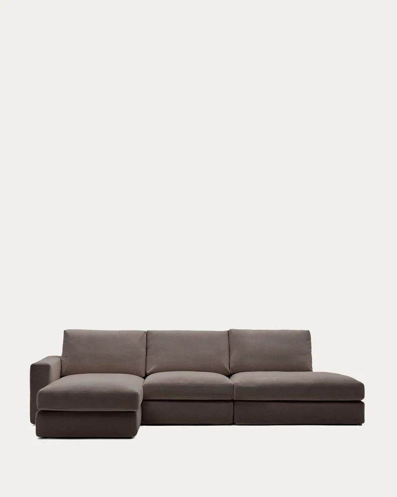Modulares Sofa Alea für 5 Personen mit abnehmbarem Bezug aus dunkelbrauner Chenille und Ch