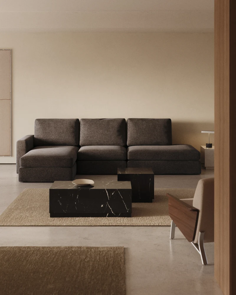 Modulares Sofa Alea für 5 Personen mit abnehmbarem Bezug aus dunkelbrauner Chenille und Ch