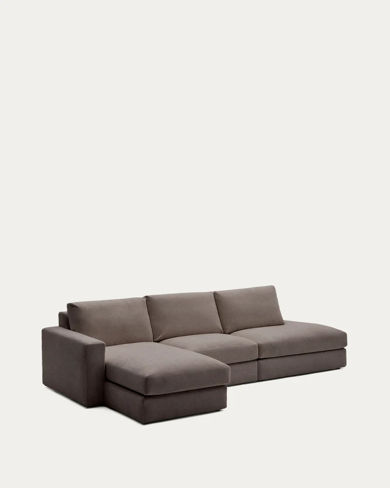 Modulares Sofa Alea für 5 Personen mit abnehmbarem Bezug aus dunkelbrauner Chenille und Ch