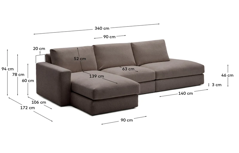 Modulares Sofa Alea für 5 Personen mit abnehmbarem Bezug aus dunkelbrauner Chenille und Ch
