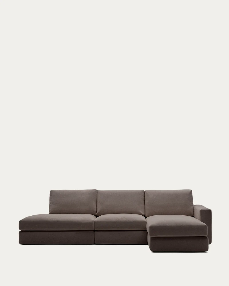 Modulares Sofa Alea für 5 Personen mit abnehmbarem Bezug aus dunkelbrauner Chenille und Ch