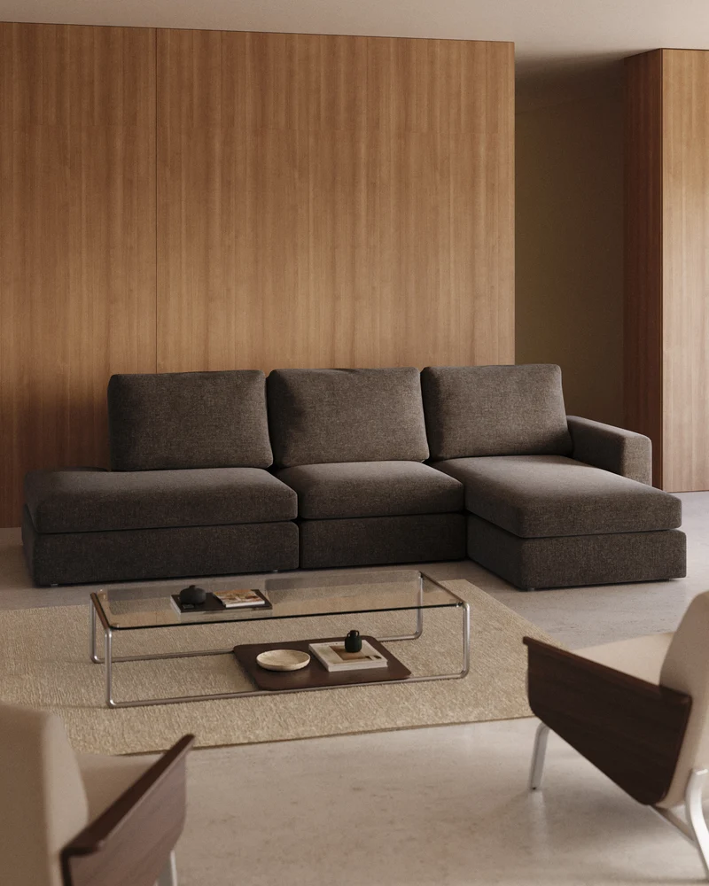 Modulares Sofa Alea für 5 Personen mit abnehmbarem Bezug aus dunkelbrauner Chenille und Ch