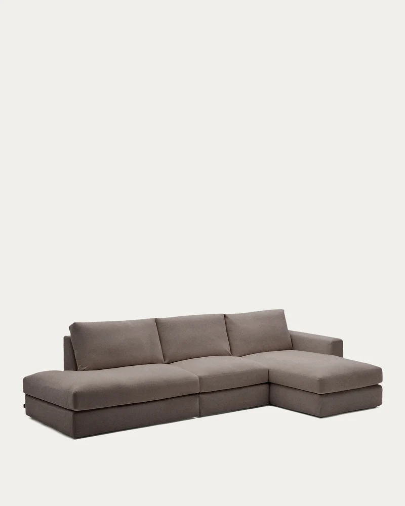 Modulares Sofa Alea für 5 Personen mit abnehmbarem Bezug aus dunkelbrauner Chenille und Ch