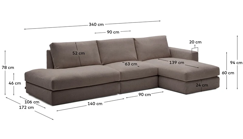 Modulares Sofa Alea für 5 Personen mit abnehmbarem Bezug aus dunkelbrauner Chenille und Ch