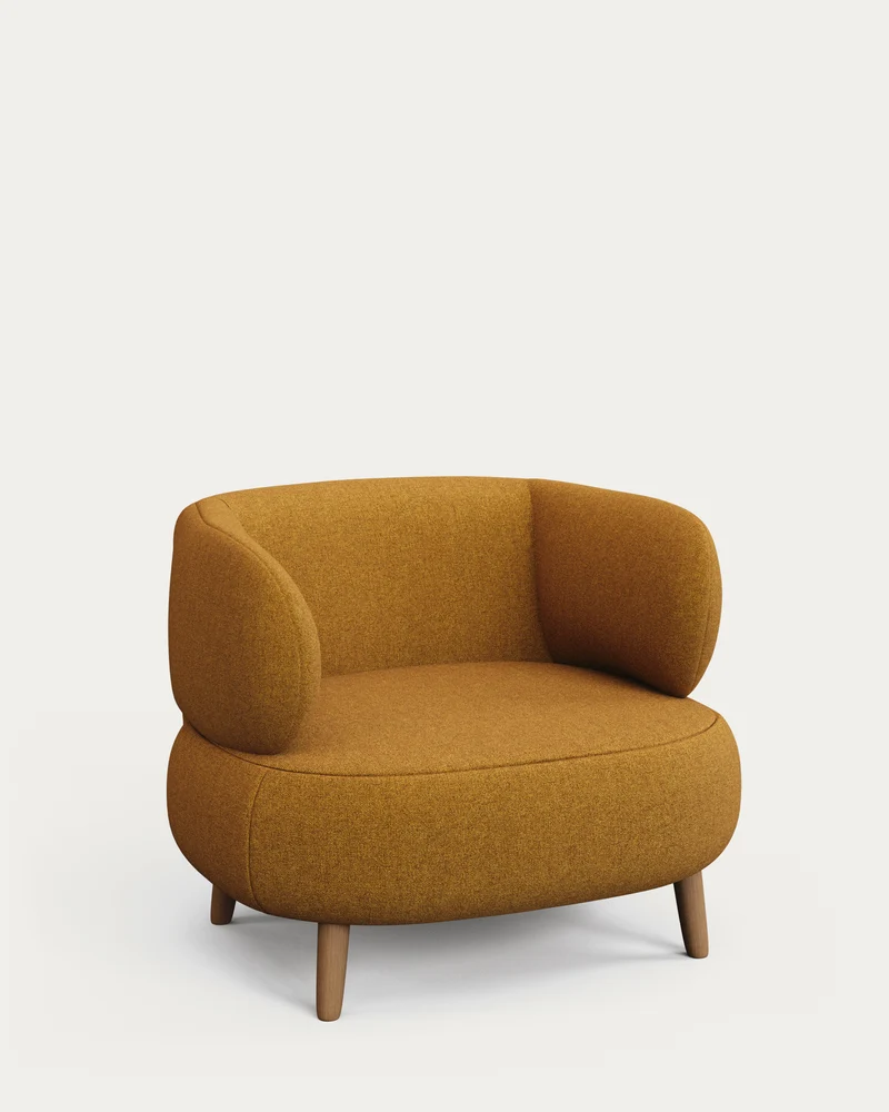 Sessel Luisa in Senfgelb mit Beinen aus massivem Buchenholz, 90 cm