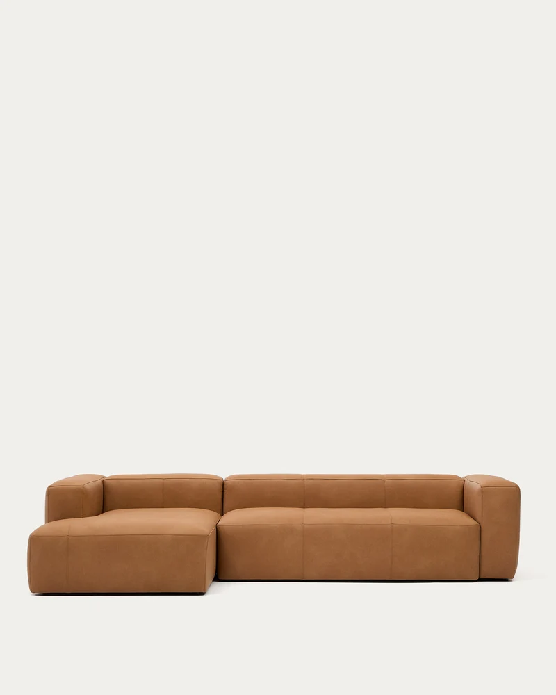 Sofa Blok aus braunem Leder 4-Sitzer Chaiselongue links 330 cm