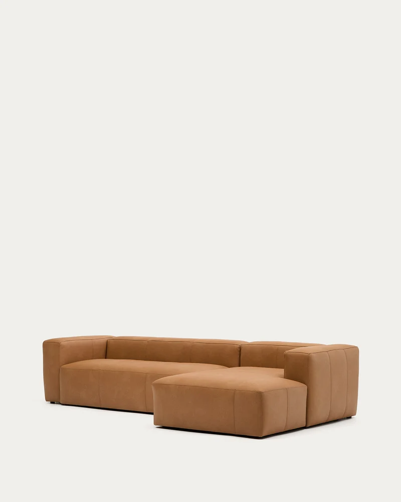Sofa Blok aus braunem Leder 4-Sitzer Chaiselongue rechts aus Leder 330 cm