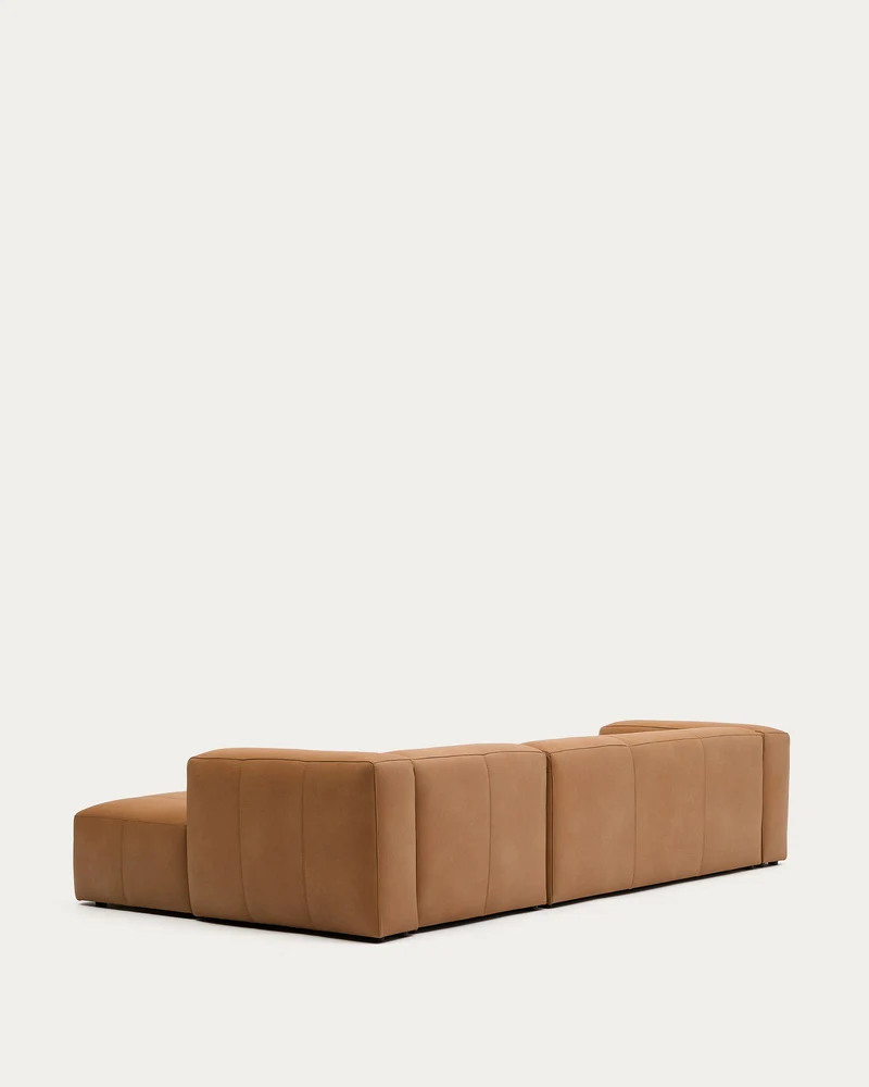 Sofa Blok aus braunem Leder 4-Sitzer Chaiselongue rechts aus Leder 330 cm