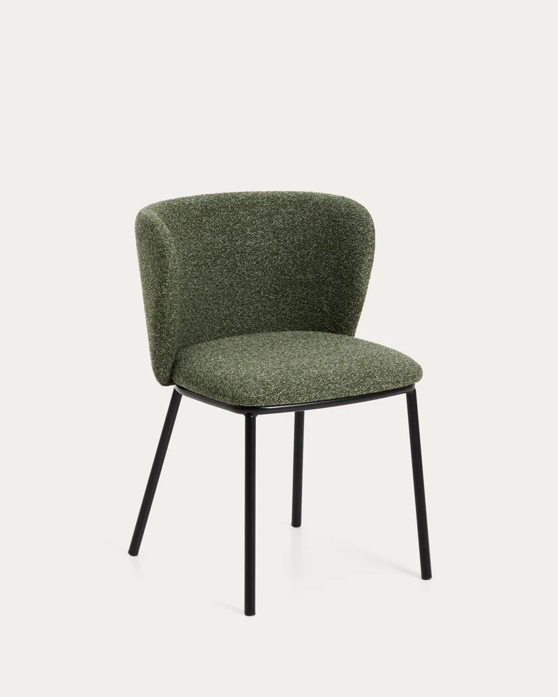 Stuhl Ciselia in dicker, dunkelgrüner Chenille mit Stahlbeinen mit schwarzem Finish, FSC M
