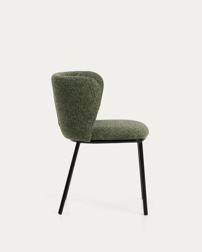 Stuhl Ciselia in dicker, dunkelgrüner Chenille mit Stahlbeinen mit schwarzem Finish, FSC M