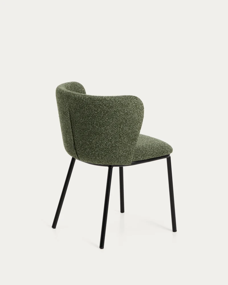 Stuhl Ciselia in dicker, dunkelgrüner Chenille mit Stahlbeinen mit schwarzem Finish, FSC M