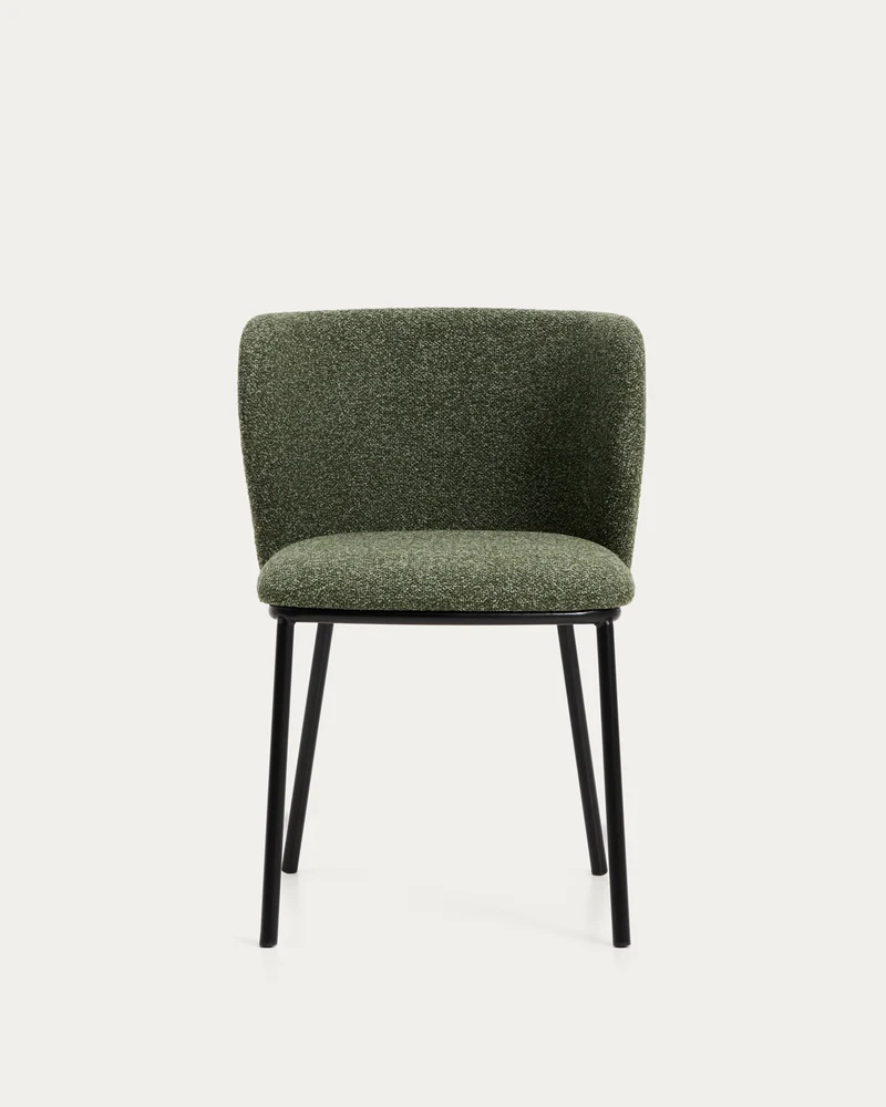 Stuhl Ciselia in dicker, dunkelgrüner Chenille mit Stahlbeinen mit schwarzem Finish, FSC M