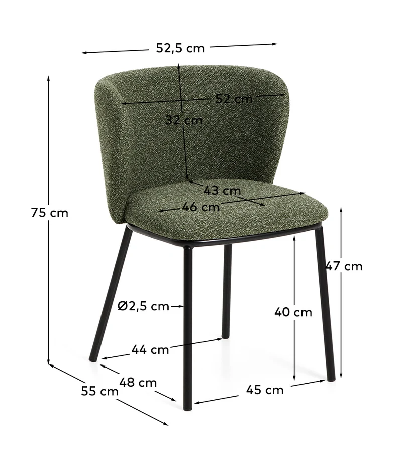 Stuhl Ciselia in dicker, dunkelgrüner Chenille mit Stahlbeinen mit schwarzem Finish, FSC M