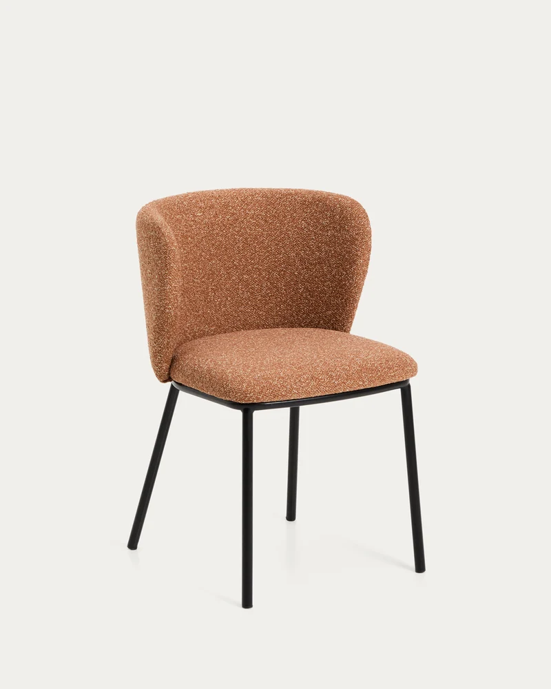 Stuhl Ciselia in dicker, terrakottafarbener Chenille mit Stahlbeinen mit schwarzem Finish,