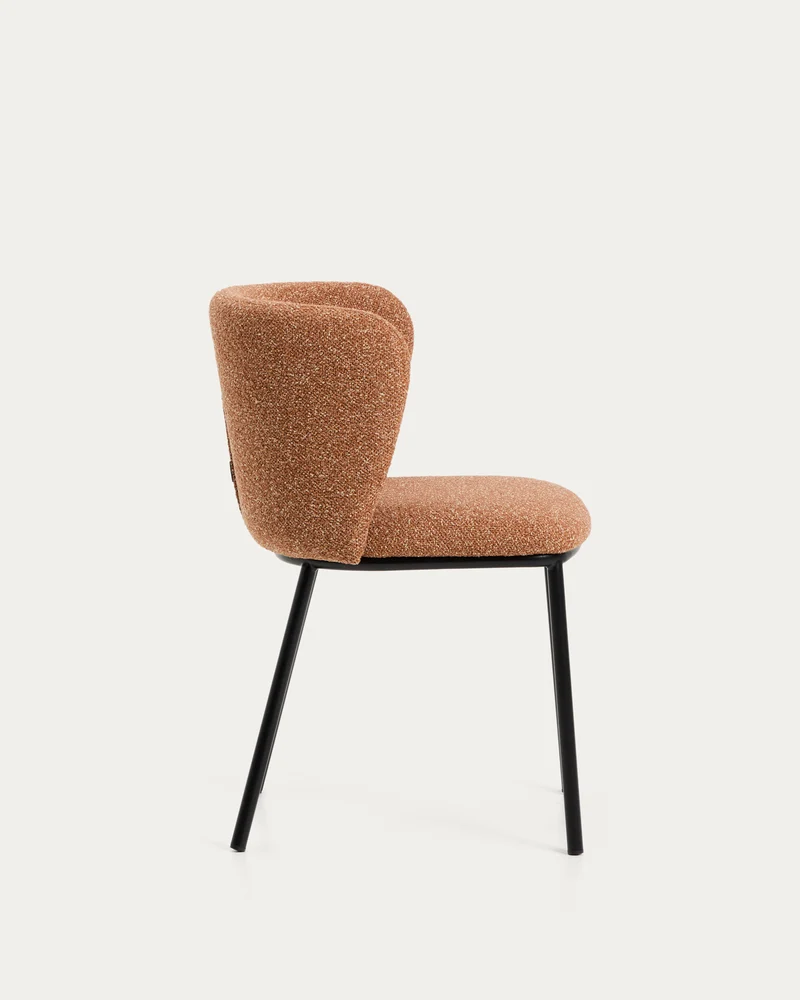Stuhl Ciselia in dicker, terrakottafarbener Chenille mit Stahlbeinen mit schwarzem Finish,