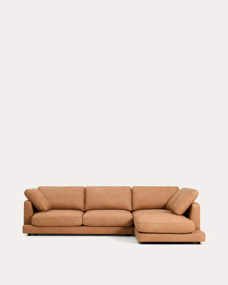 4-Sitzer-Sofa Gala mit Chaiselongue rechts in braunem Leder, 300 cm